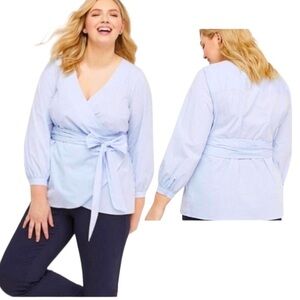 Lane Bryant Gingham True Wrap Blouse 3/4 Length Sleeves Size 26 EUC! Blue, White